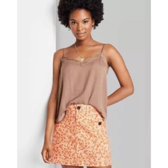 Womens Lace Trim slip Camisole tank top Wild Fable Light Brown Size XL - Picture 1 of 6